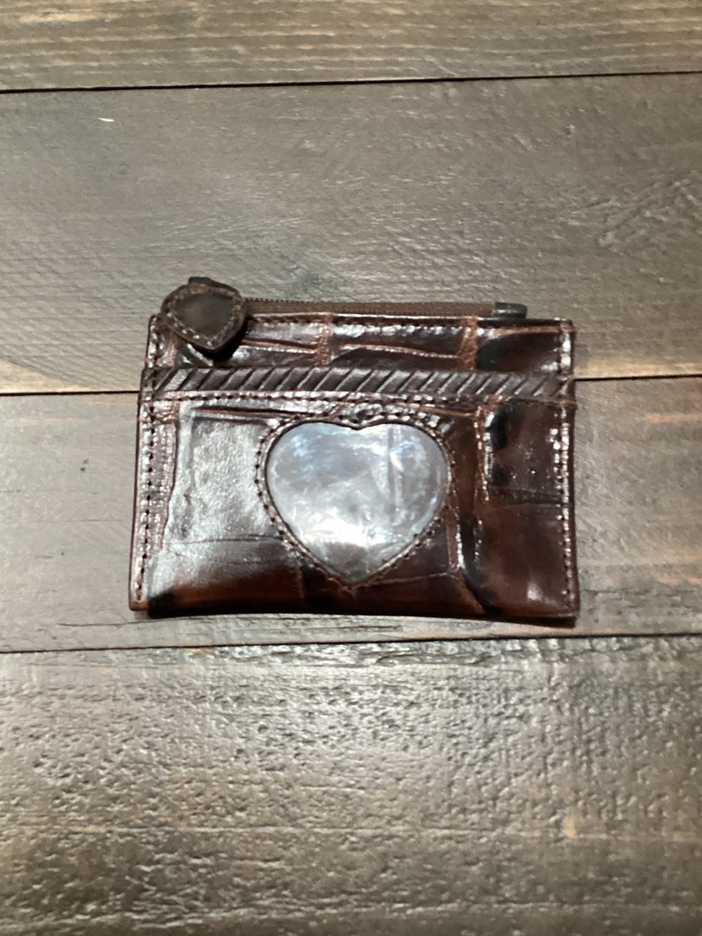 Brighton Dark Brown Leather Card Wallet with Heart ID Window
